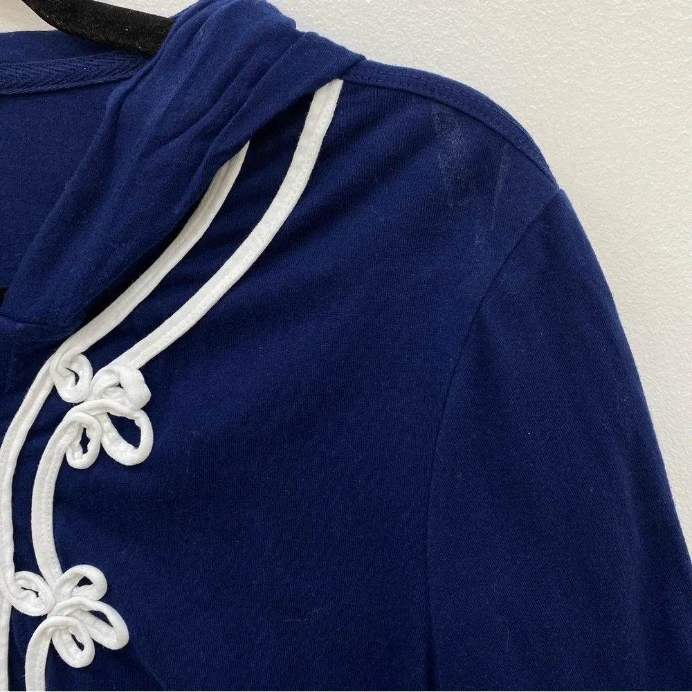 Lands End half zip hoodie swim cover-up navy cotton tunic dress Sz Medium